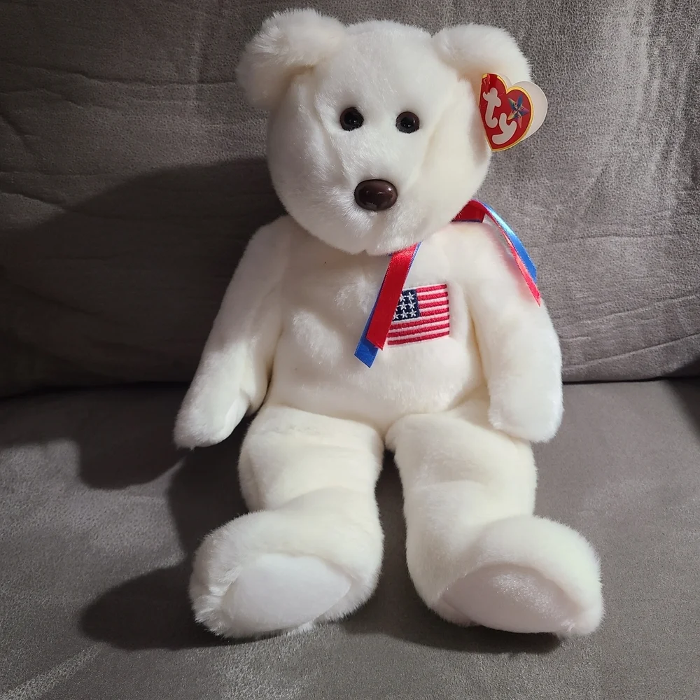 TY‎ Beanie Baby Buddy LIBEARTY the Patriotic White Bear 4th Flag Liberty Vintage